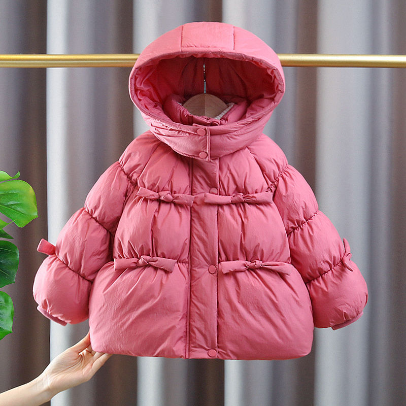 洋气女童宝宝羽绒服儿童女宝保暖鸭绒外套公主冬装中长款纯色