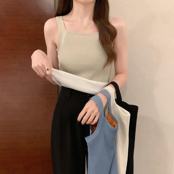 Double-layer fleece-lined knitted camisole women's 2023 autumn and winter New inner sleeveless stretch bottoming shirt warm top