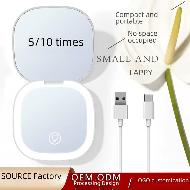 Ручное складное светодиодное зеркало для макияжа, USB rechargeable, увеличения 5x/10x, портативный подарок