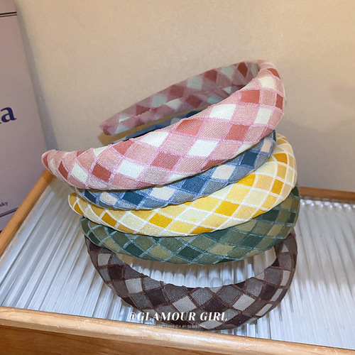 Small fresh sponge plaid headband, sweet and cute campus style headband, fashionable internet celebrity personality hair accessory