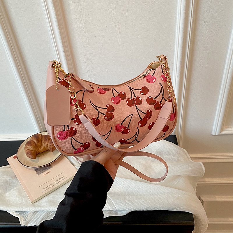 Cross-border C brand new printed chain shoulder bag, cherry-patterned women's bag, fashionable and versatile handbag and crossbody bag, wholesale