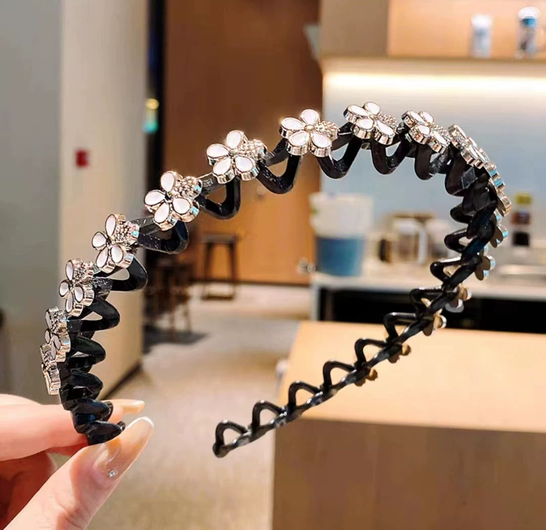 Повязка на голову/Стреп Hairgrip — жемчужная и цветочная волнистая заколка для волос, зажим для чёлки, assorted colors, 12 см