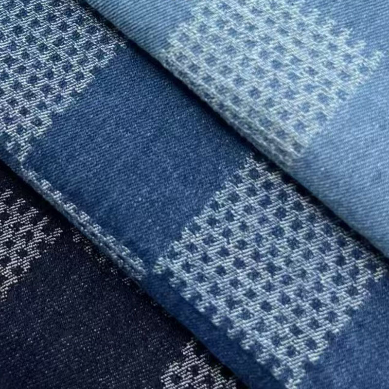 Trendy Brand 10 Pieces of Square Plaid Jacquard Washed Denim Fabric Pants Jacket Shorts Bags Hats Clothing Fabric Trendy Brand 10 Pieces of Square Plaid Jacquard Washed Denim Fabric Pants Jacket Shorts Bags Hats Clothing Fabric
