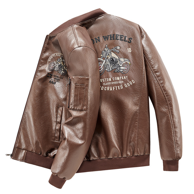 Autumn Flight Jacket Leather Coat Trendy Plus-Size Biker Jacket Oversized Embroidered Fashion Stand Collar Men's Clothing Autumn Flight Jacket Leather Coat Trendy Plus-Size Biker Jacket Oversized Embroidered Fashion Stand Collar Men's Clothing