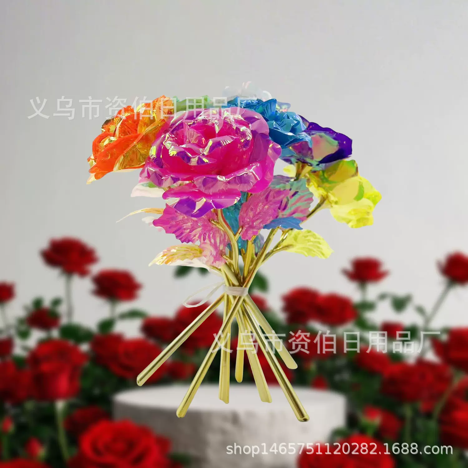 马卡龙金箔玫瑰花仿真花单支永生花七夕礼物教师节礼品周年庆纪念