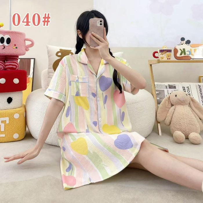Ins adorable dulce verano pijama de mangas cortas damas nubes algodón cardigan largo