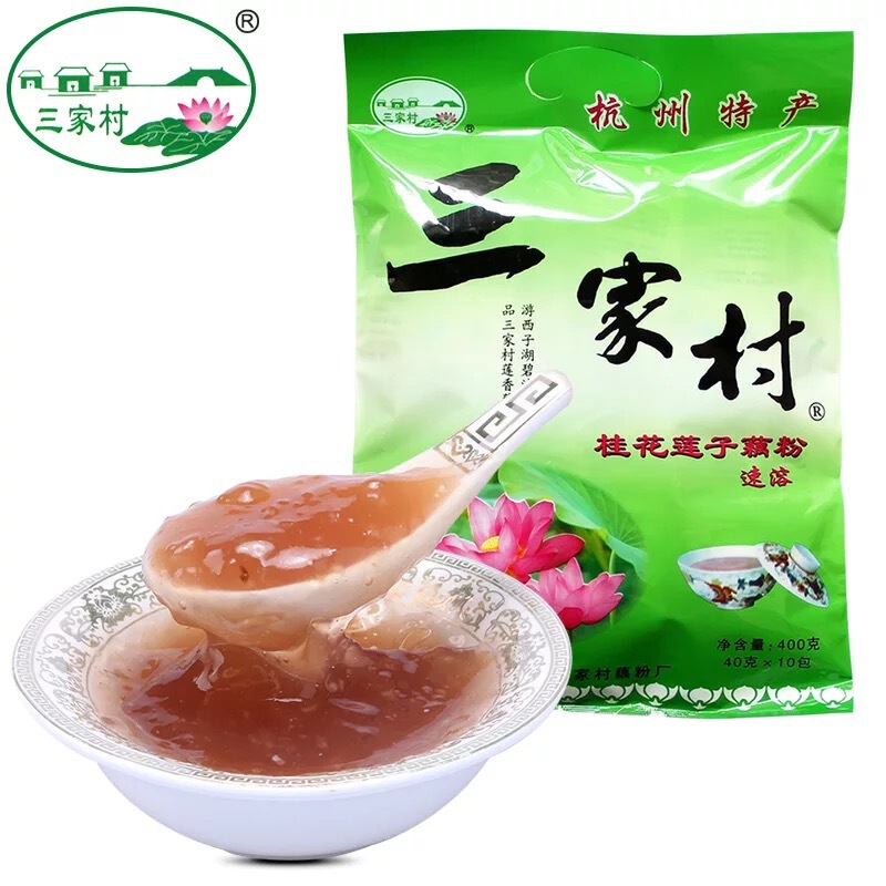 杭州产三家村藕粉羹营养桂花莲子真西湖藕粉早餐小袋装400g|undefined