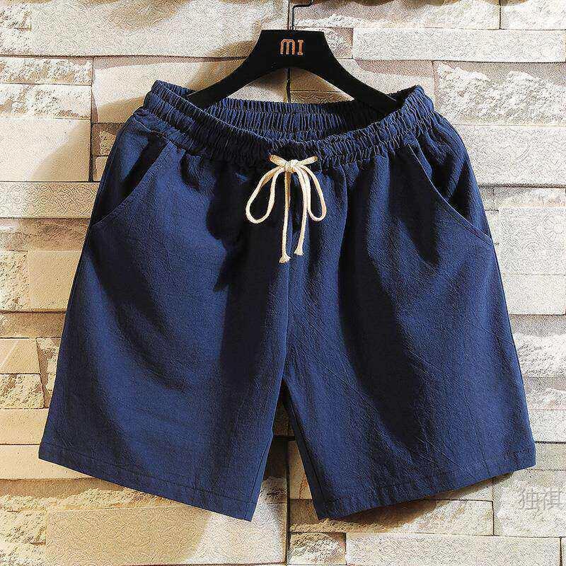 Solid Color Drawstring Simple Shorts for Men, Summer Linen Large Size Cotton-Linen Five-Point Pants, Stylish Casual for Middle School Students