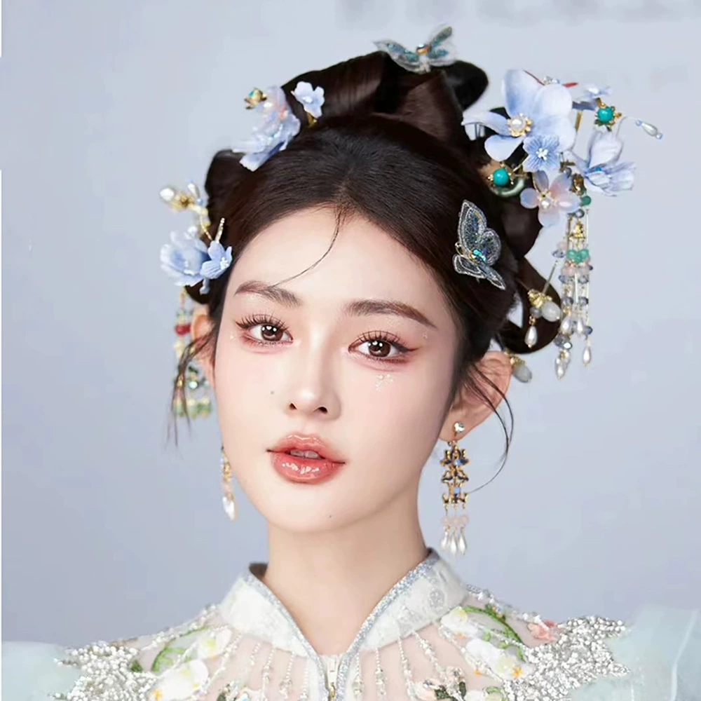 Purple hair accessory handmade, Hanfu for bride, flowered, Chinese style