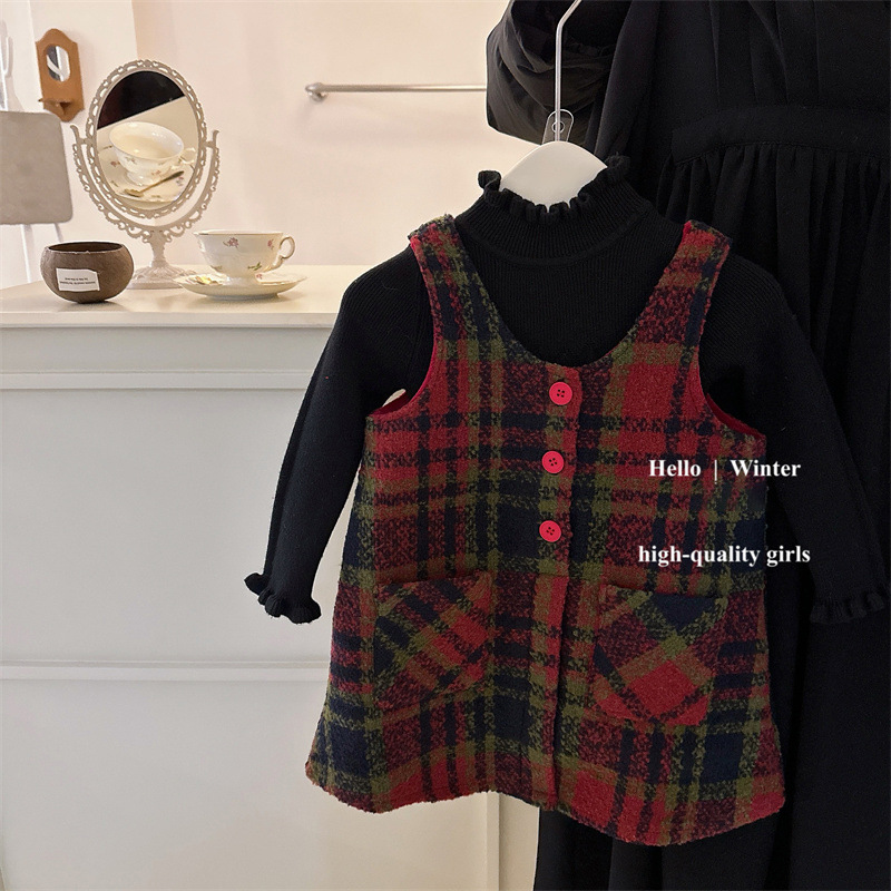 Salty Lime siete niñas vestido de otoño e invierno ropa 23 nuevos niños ropa de felicitación de Año Nuevo niñas Año Nuevo chaleco a cuadros vestido de princesa