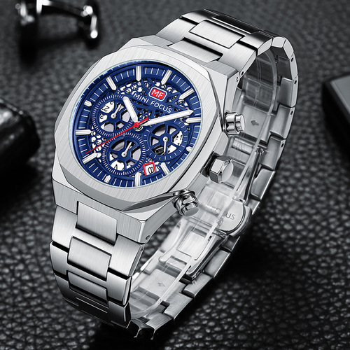 MINI FOCUS Watch Multifunction Business Men's Waterproof Quartz Watch Open Dial Steel Strap Men's Watch 0411G