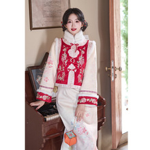 新中式国风新年过年战袍冬季红色改良旗袍连衣裙马甲套装2025秋冬