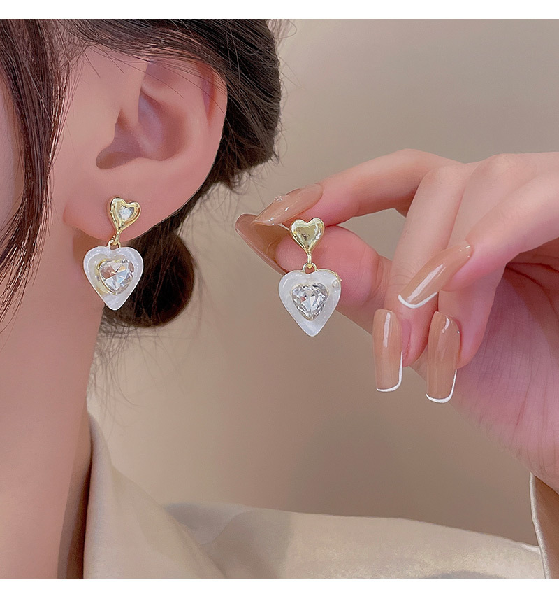 Sweet Heart Shape Alloy Plating Artificial Rhinestones Earrings 1 Pair display picture 2