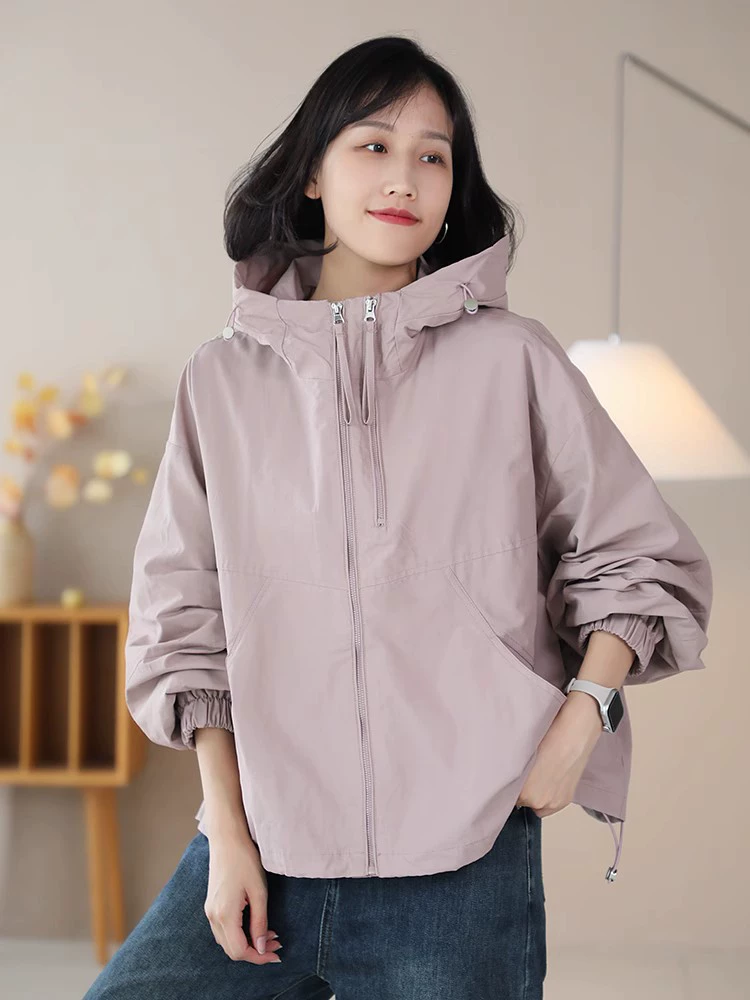Осенняя куртка с капюшоном для отдыха - цветной тренч, свободный oversize, корейский стиль, повседневная одежда по