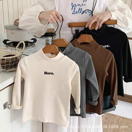 混批儿童德绒打底衫半高领秋冬季男女童长袖T恤宝宝上衣春秋童装