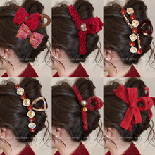 秋冬红色抓夹女后脑勺2025年新款高端发夹复古高级感鲨鱼夹子头饰
