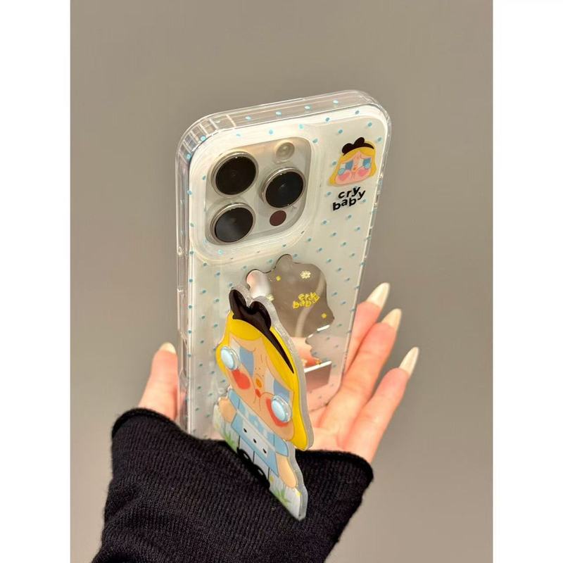 趣味蓝波点蓝裙哭娃翻盖镜面适用iphone16prom苹果15手机保护壳14|undefined