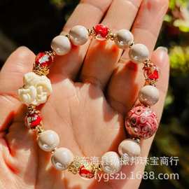 杭州寺庙同款金箔琉璃蝴蝶仙子手串粉瓷大漆恋爱闺蜜手链