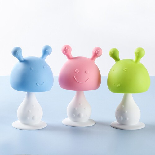 Cross-border best-selling baby teething gum, children's mushroom head rattle, baby gum massage teeth cleaner silicone teething gum