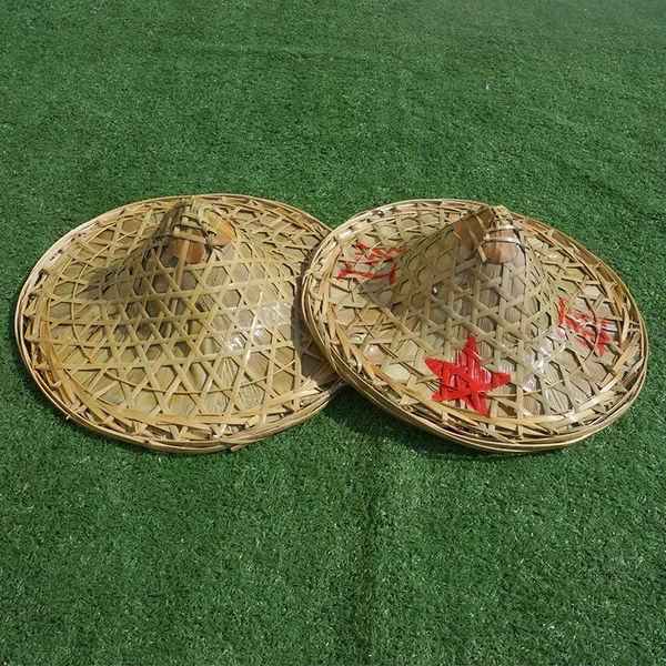 Handmade bamboo ancient style hat hat children's performance Red Army hat stage props big eaves adult square dance straw hat