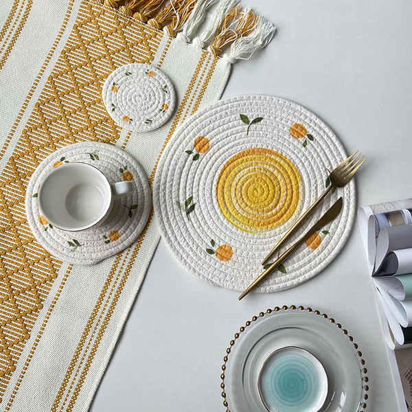 INS wind insulation pot pad woven cotton rope meal cushion creative…