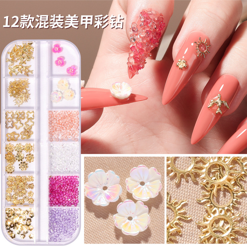 12 grid nail drill jewelry wholesale flat bottom drill hollow rivet nail drill sequins colored diamond pearl shell drill