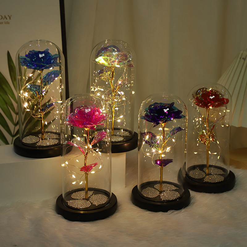 520 eternal rose flower simulation glass lampshade gold leaf flowers Valentine's Day Mother's Day decoration birthday gift 520