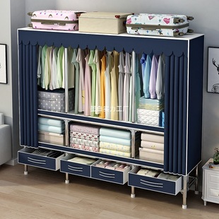 Simple Wardrobe with Drawers for Home Bedroom, Sturdy and Durable Fabric Wardrobe, Thickened and Reinforced Full Steel Frame Assembly, Heightened and Solid