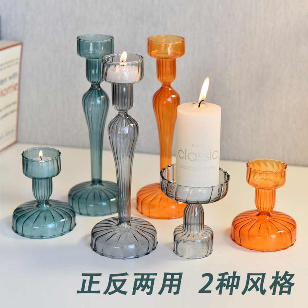 A rayas creativo candelabro de vidrio de color transparente candelabro mesa de comedor decoración europea de doble uso candelabro de fábrica al por mayor