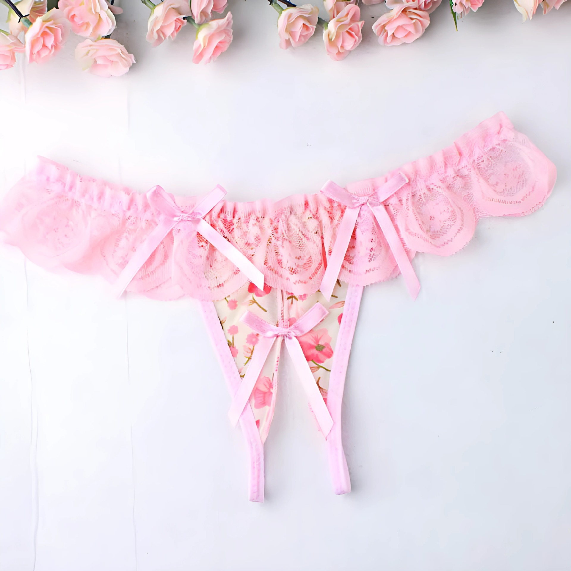 Pantalones íntimas de encaje femeninas, arco de cintura baja, hueco abierto, fugas, ppp, triangles transparentes, thongs