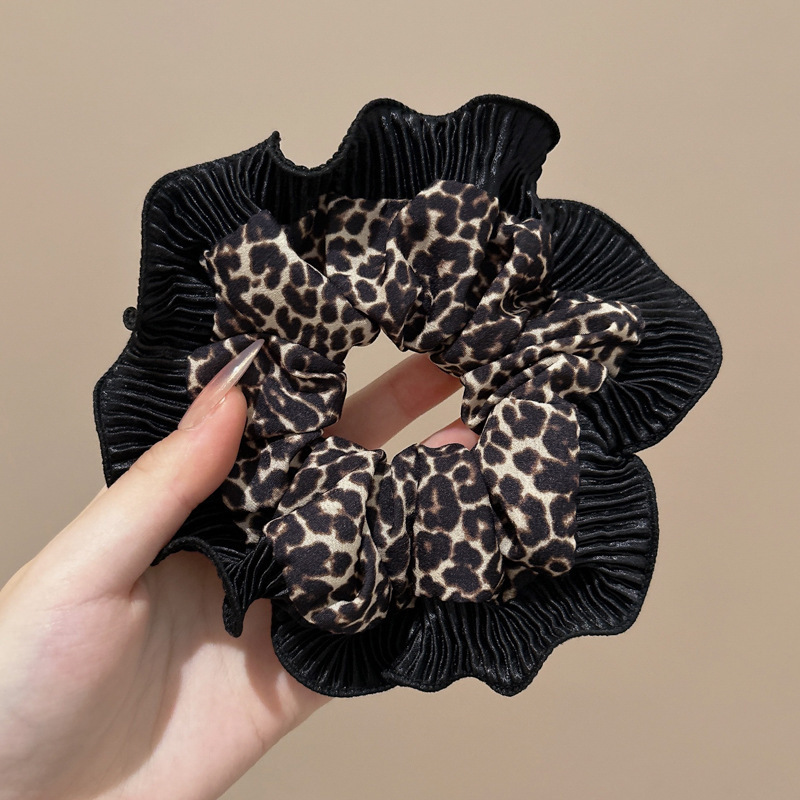 1 # Anillo de pelo con estampado de leopardo plisado simple