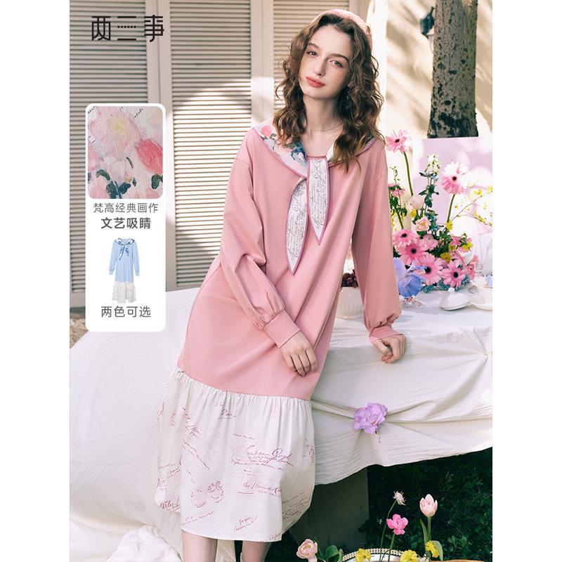 Van Gogh Artistic Cherry Blossoms and Snow 2026 Spring New Pastel Style Navy Blue Patchwork Skirt Dress Van Gogh Artistic Cherry Blossoms and Snow 2026 Spring New Pastel Style Navy Blue Patchwork Skirt Dress