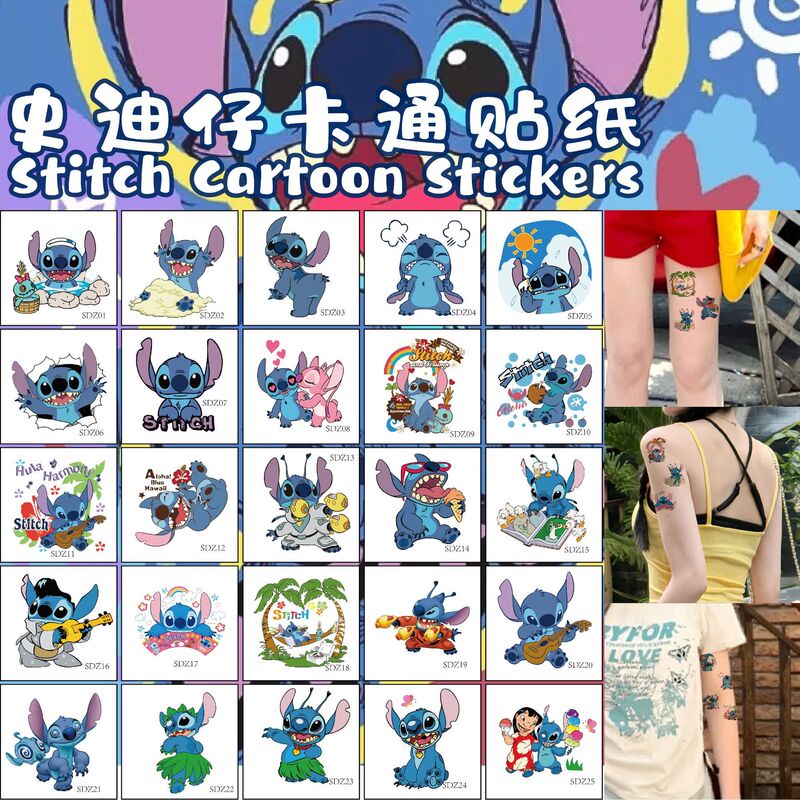 Stitch Cartoon Tattoo Stickers in Stock, Water-Resistant and Sweat-Proof, Children's Stickers, Custom-Made Birthday Party Tattoo Stickers