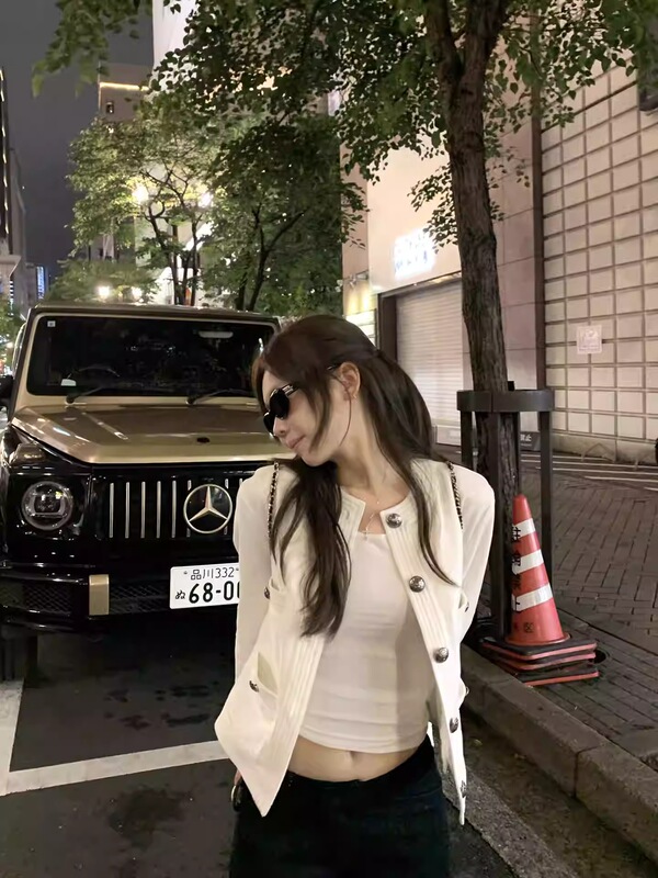 白色明线撞色小香风牛仔短外套女秋装韩系夹克|undefined