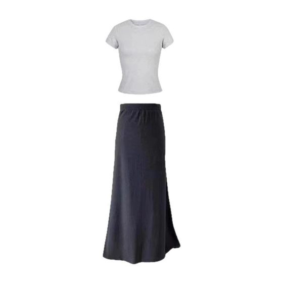 Grey Long Skirt Women's 2025 New Summer Elegant Hip Fishtail Drop Slim A- line Skirt