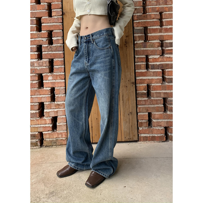 Yuyi Casual Jeans Women's 2024 Spring Ins Korean Style Retro Loose Draped Wide Leg Pants for Children A9038