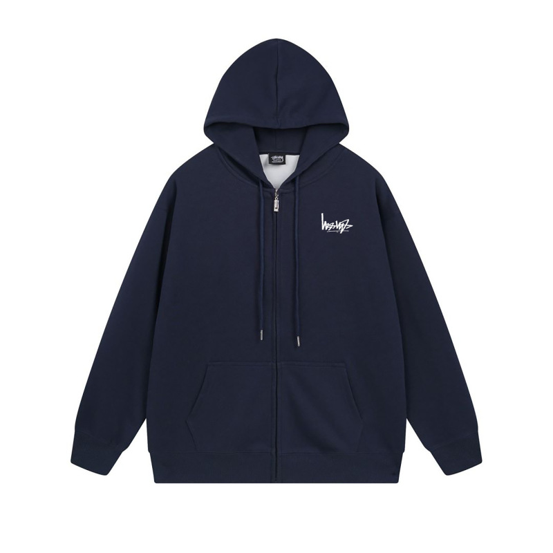 ヨーロッパとアメリカの Stussy スチューシー レタープリント ブラック 8 ジッパー プラス ベルベット フード付き秋冬スウェットシャツ メンズ レディース ジャケット|undefined