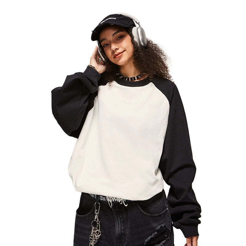 Мужская одежда JIEZHAN | 265g26s тяжелая футболка контрастного цвета с длинными рукавами и реглановыми рукавами, новая осенняя рубашка 25, топ