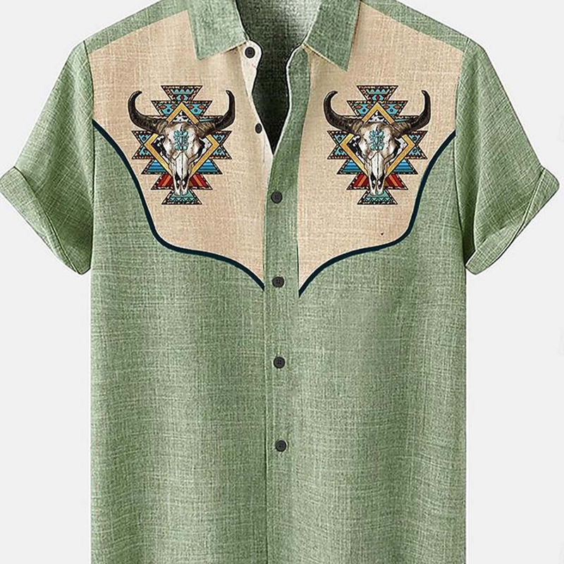 Amazon Western Cowboy Patchwork Short Sleeve Shirt Men's Navajo Retro Lapel Shirt Wholesale in Stock Amazon Western Cowboy Patchwork Short Sleeve Shirt Men's Navajo Retro Lapel Shirt Wholesale in Stock