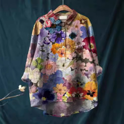 European and American Cross-Border Independent Website Amazon's Best-Selling Round-Neck Floral Long-Sleeved Shirt for Women Polp Collar Shirt European and American Cross-Border Independent Website Amazon's Best-Selling Round-Neck Floral Long-Sleeved Shirt for Women Polp Collar Shirt