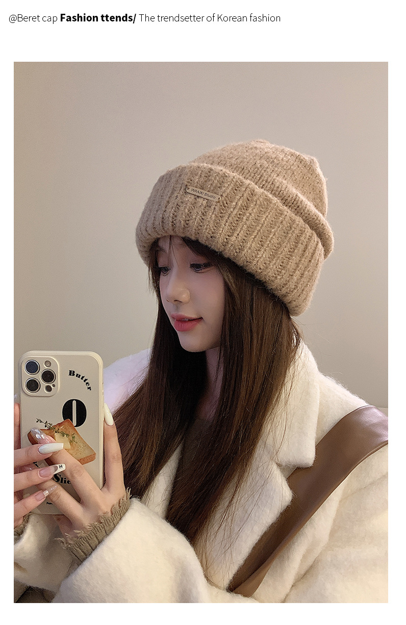 Nuovo cappello di lana coreano di vendita caldo Moda donna Autunno e inverno Cappello impilato Nero Versatile Cappello freddo Cappello lavorato a maglia di lana calda addensata_voghion.com