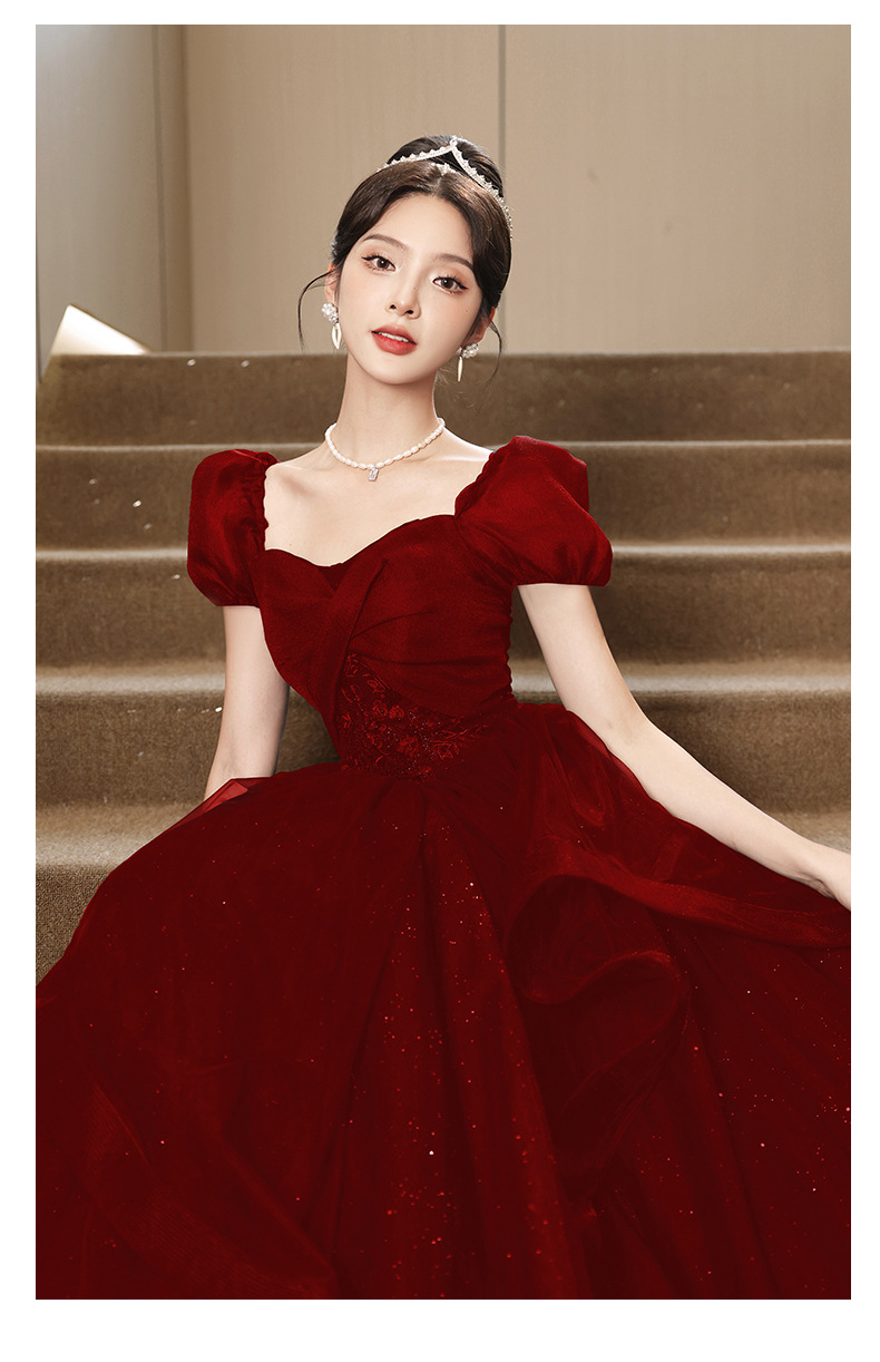 Đầm dạ hội đỏ ôm body đuôi cá thiết kế cao cấp dành cho cô dâu — Mẫu dài màu đỏ rượu chi tiết 10
