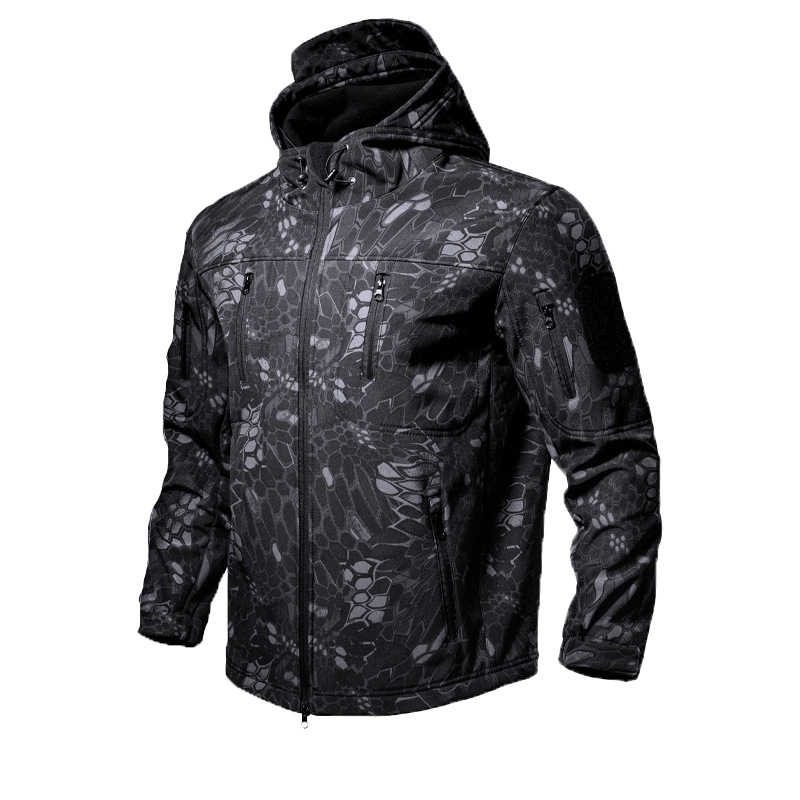 Táctica de invierno abrigo de cáscara suave al aire libre impermeable a prueba de viento con terciopelo calentador traje de montaña