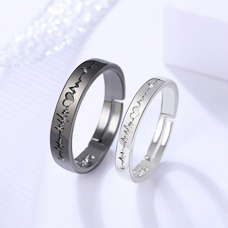 Romantic Classic Style Electrocardiogram Alloy Plating Valentine's Day Couple Rings display picture 2