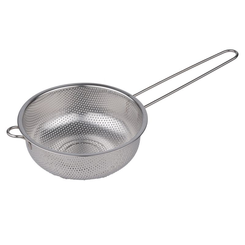 Cesta de frita de acero inoxidable con mango perforación cucharas de aceite de filtro cucharas de filtrado de vegetales y frutas cestas de drenaje cucharas de filtrado cucharas de escoria