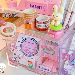 School season plastic cabin storage pen holder cartoon creative transparent square storage box simple desktop storage