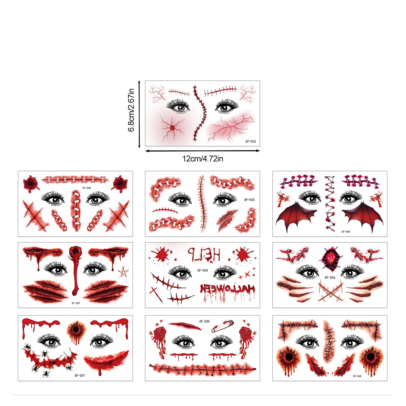 Tatuajes Temporales Faciales de Cicatrices Papel de Transferencia de Agua Impermeable para Halloween