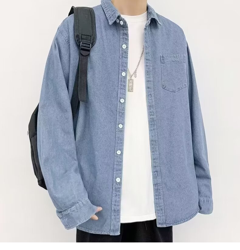 Denim Jacket, Harajuku Style Trendy, Teenage Men's Workwear Shirt, Loose Hong Kong Style Casual Jacket_voghion.com