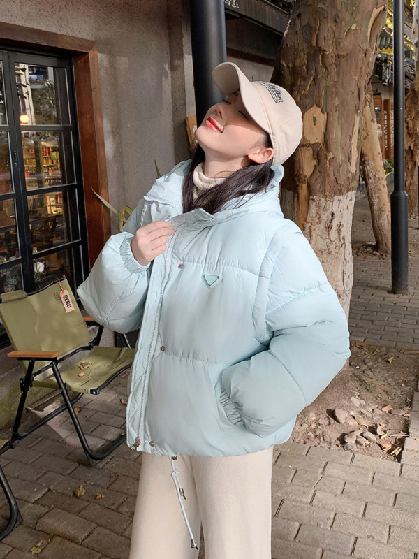 外贸可拆卸袖子羽绒棉服女冬季新款棉袄韩版宽松连帽棉衣短款外套|undefined