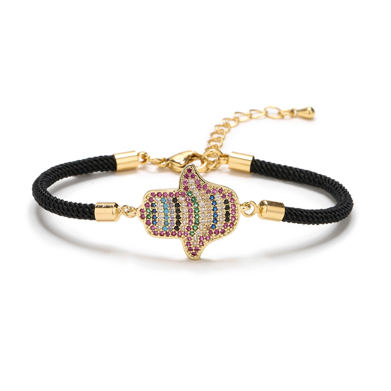 13g Weight Zircon Inlay Material Bracelets Classification Daily Occasion Copper Material Palm Pattern Women'S Gender Plating Design Fashion Style Fashion Palm Copper Bracelets Plating Zircon Copper Bracelets 6